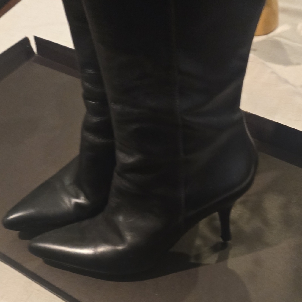 Cole Haan Midnight Black Leather Heeled Boots - Picture 2 of 9